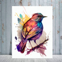 cadre décoratif aquarelle oiseau rouge or et bleu