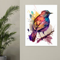 cadre décoratif aquarelle oiseau rouge or et bleu