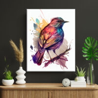 cadre décoratif aquarelle oiseau rouge or et bleu