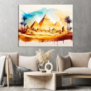 Toile art décoratif – Aquarelle paysage des Pyramides d’Égypte toile art décoratif aquarelle paysage des pyramides d'Égypte