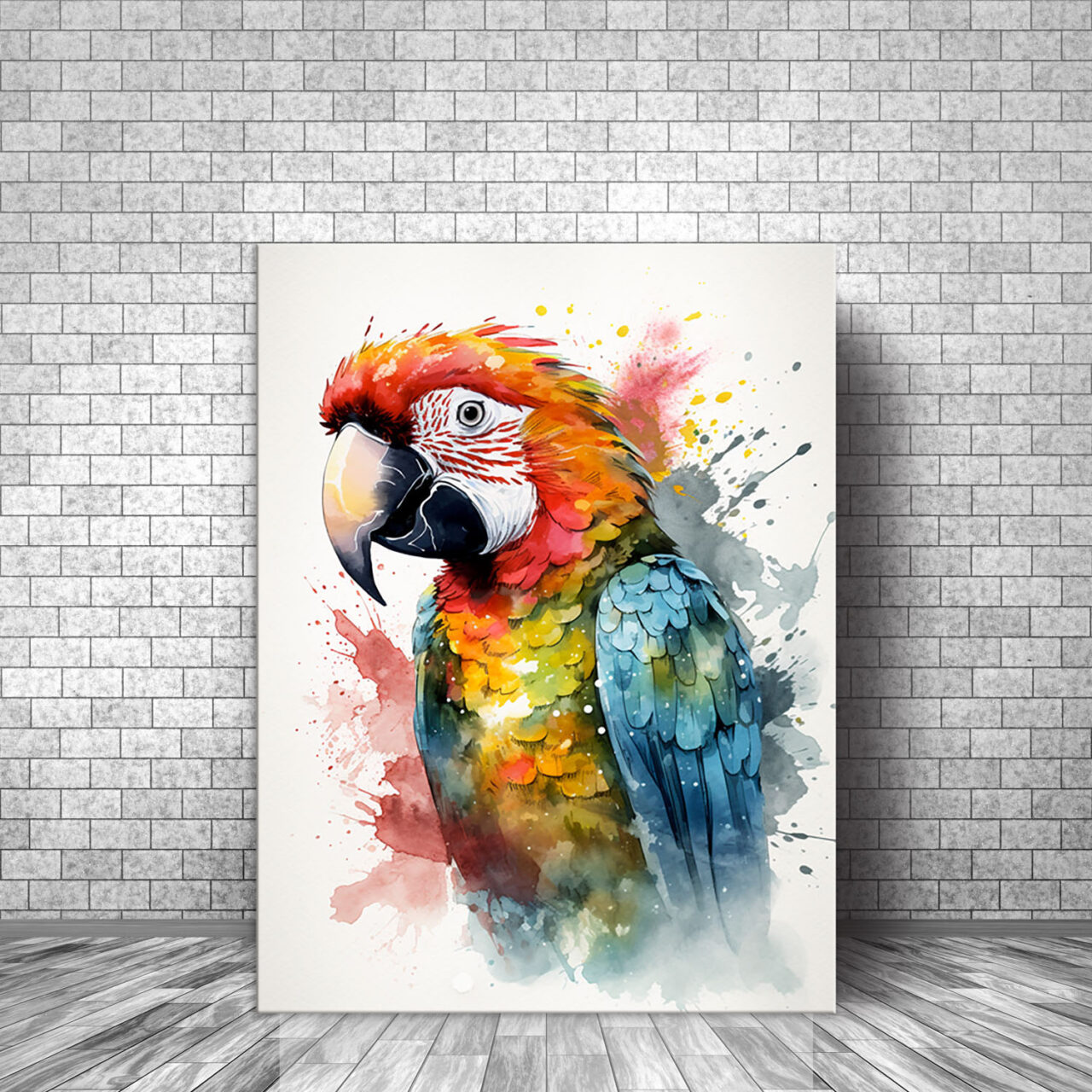 art cadre mural aquarelle portrait de perroquet