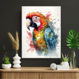 art cadre mural aquarelle portrait de perroquet
