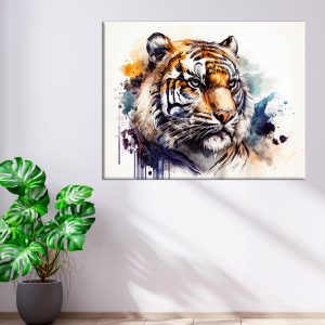 cadre mural aquarelle portrait de tigre du bengale