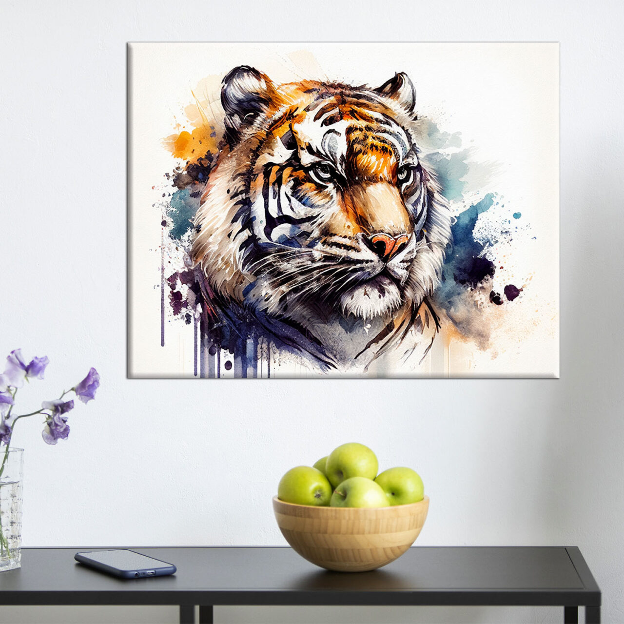 cadre mural aquarelle portrait de tigre du bengale