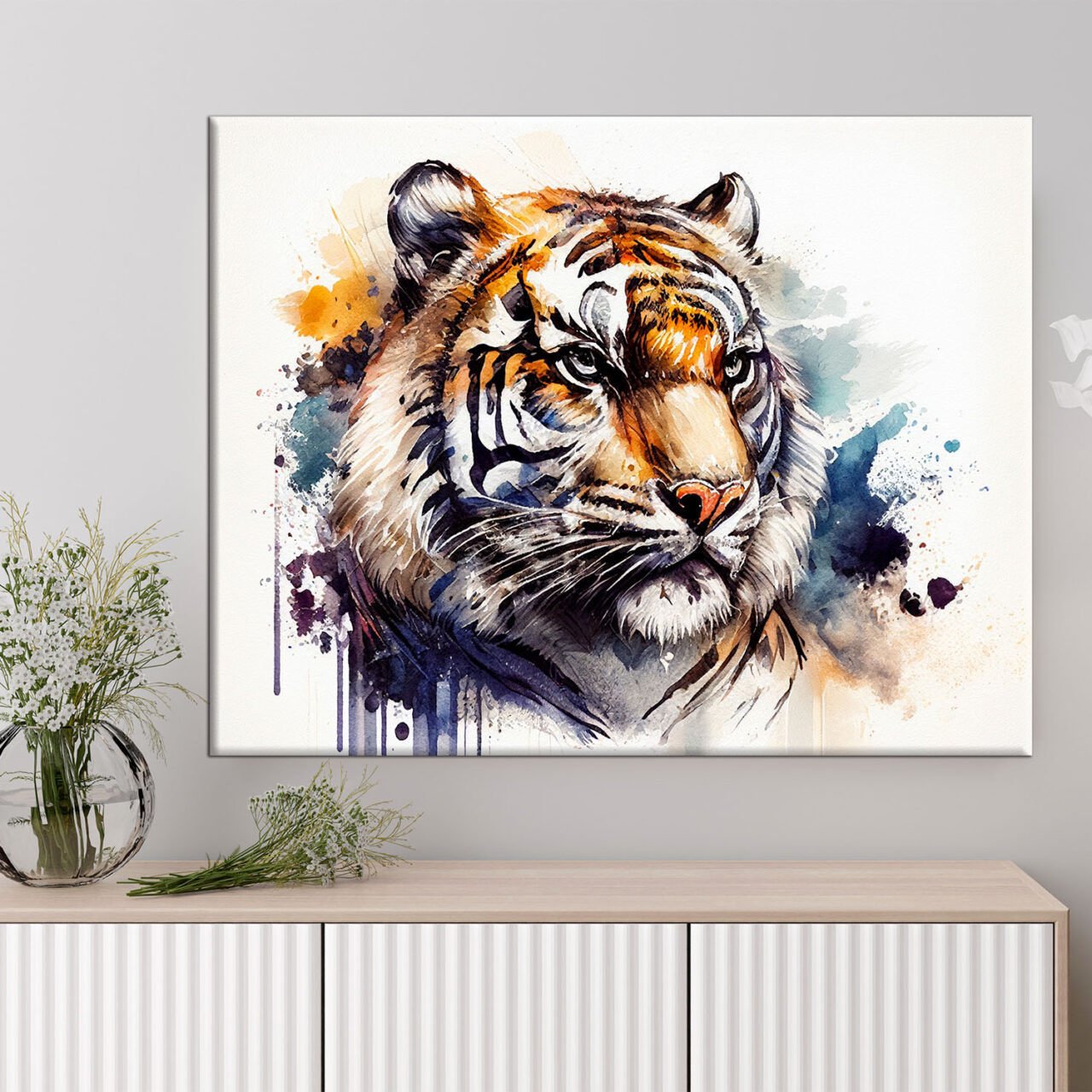 cadre mural aquarelle portrait de tigre du bengale