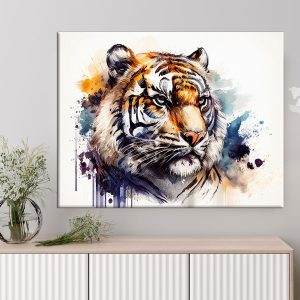 cadre mural aquarelle portrait de tigre du bengale