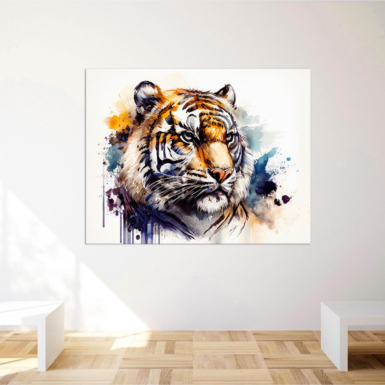 cadre mural aquarelle portrait de tigre du bengale