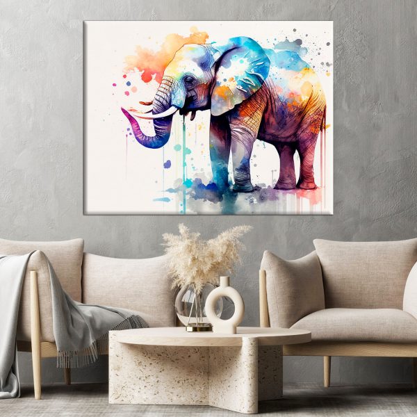 cadre mural aquarelle portrait d'un éléphant multicolore