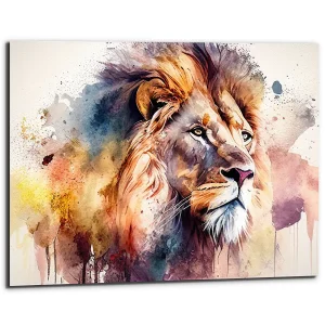 Toile murale – Aquarelle Sérénité du lion