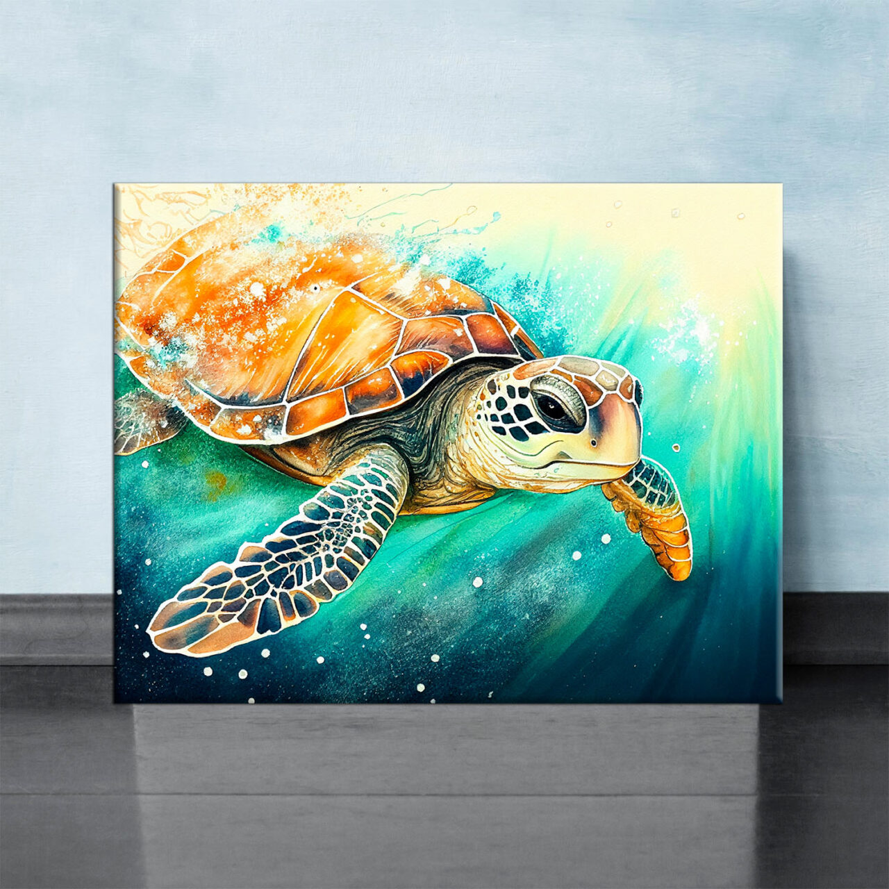 art décoration murale aquarelle tortue marine