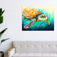 art décoration murale aquarelle tortue marine