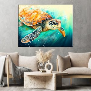 art décoration murale aquarelle tortue marine