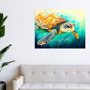art décoration murale aquarelle tortue marine
