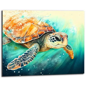 aquarelle tortue marine art décoration murale aquarelle tortue marine
