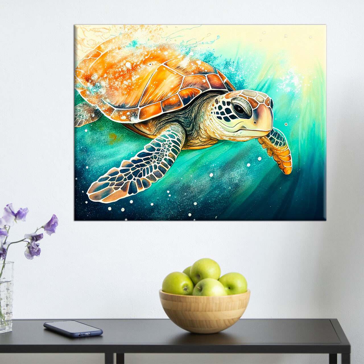 art décoration murale aquarelle tortue marine