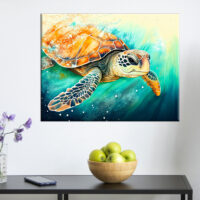 art décoration murale aquarelle tortue marine