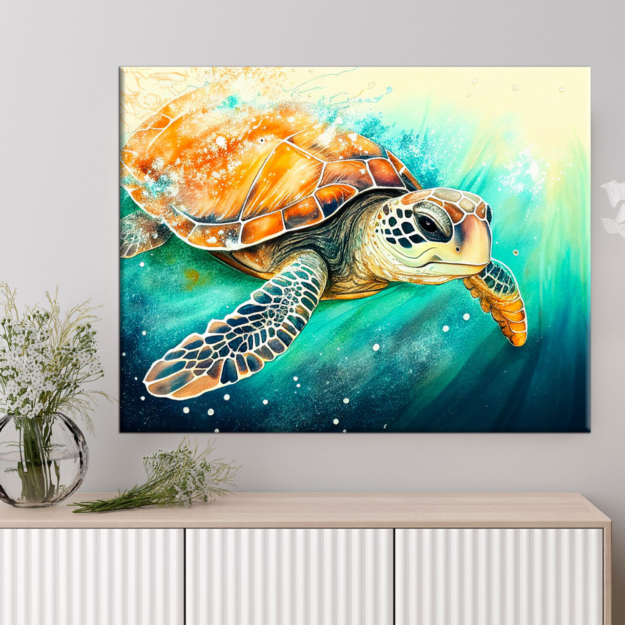 art décoration murale aquarelle tortue marine