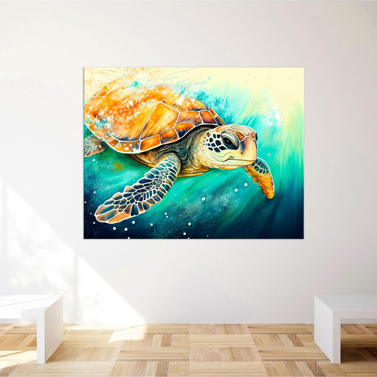 art décoration murale aquarelle tortue marine