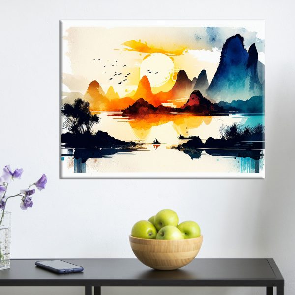 cadre déco art aquarelle paysage rivière li