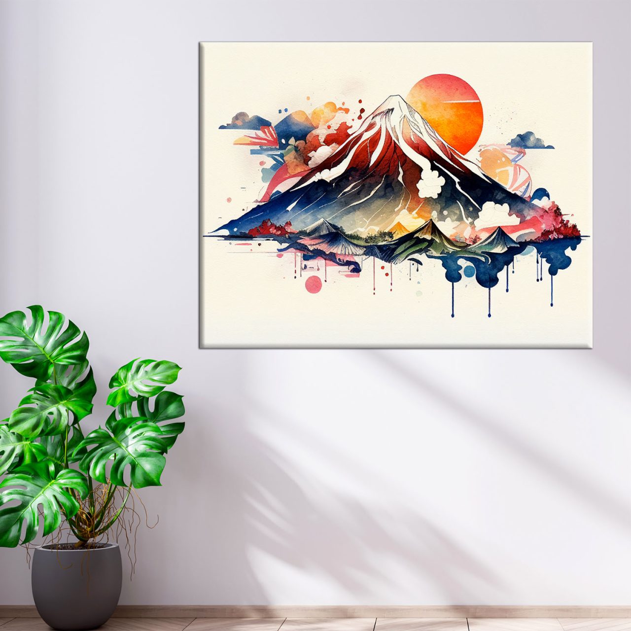 art décoration murale aquarelle mont fuji