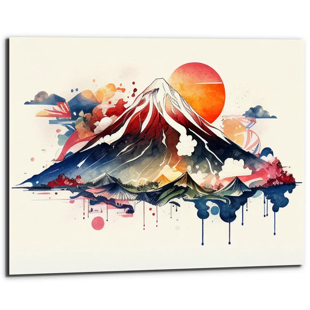 art décoration murale aquarelle mont fuji