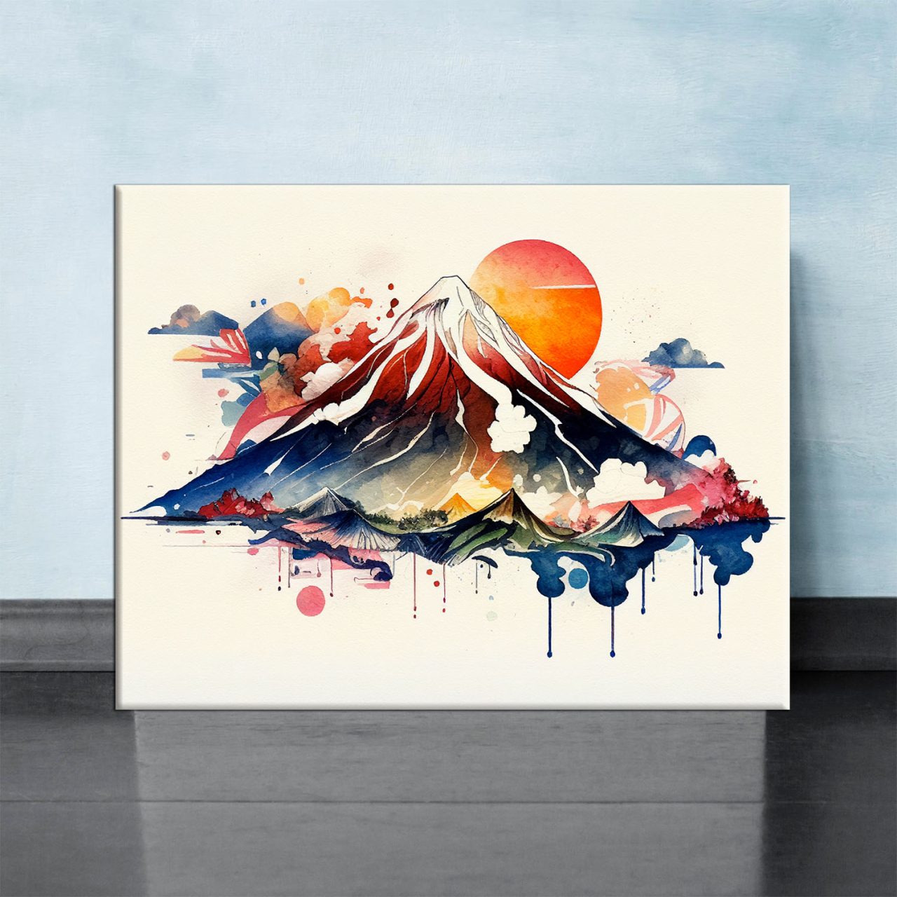 art décoration murale aquarelle mont fuji