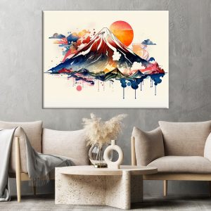 art décoration murale aquarelle mont fuji
