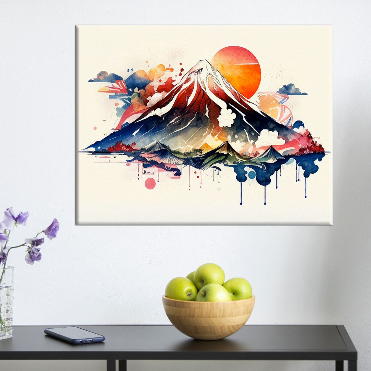 art décoration murale aquarelle mont fuji
