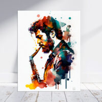toile cadre décoratif portrait de saxophoniste aquarelle