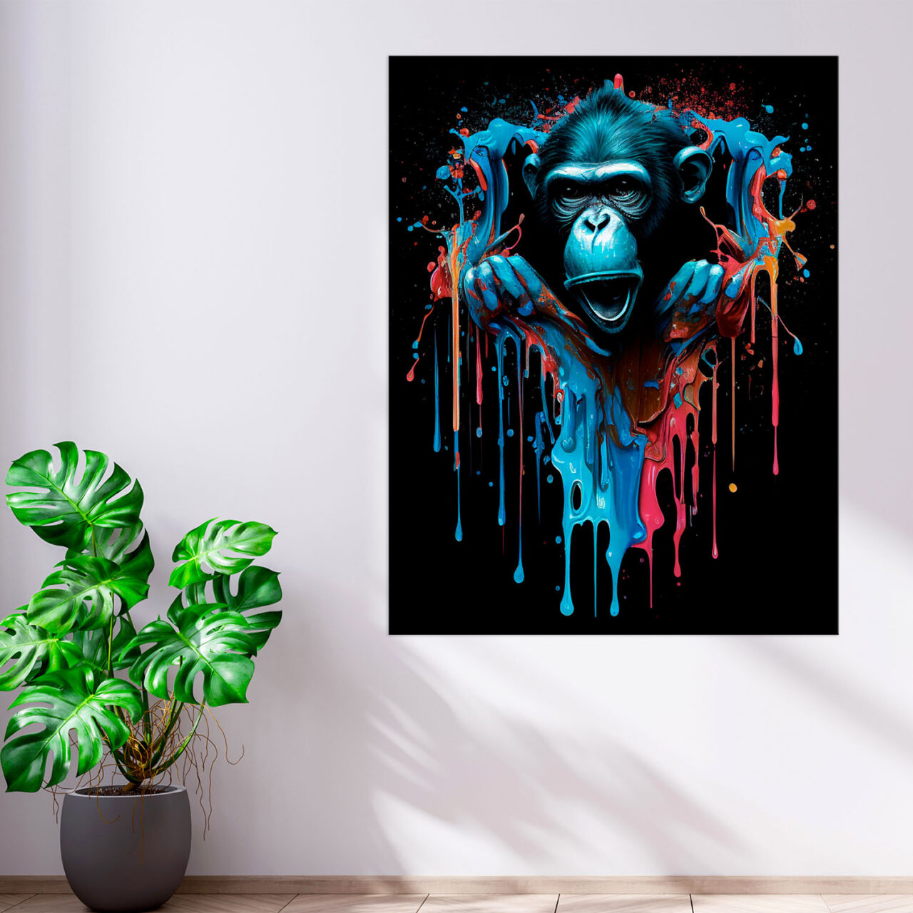 Toile cadre décoratif – Singe sortant d’un mur style graffiti toile cadre décoratif singe sortant d'un mur style graffiti