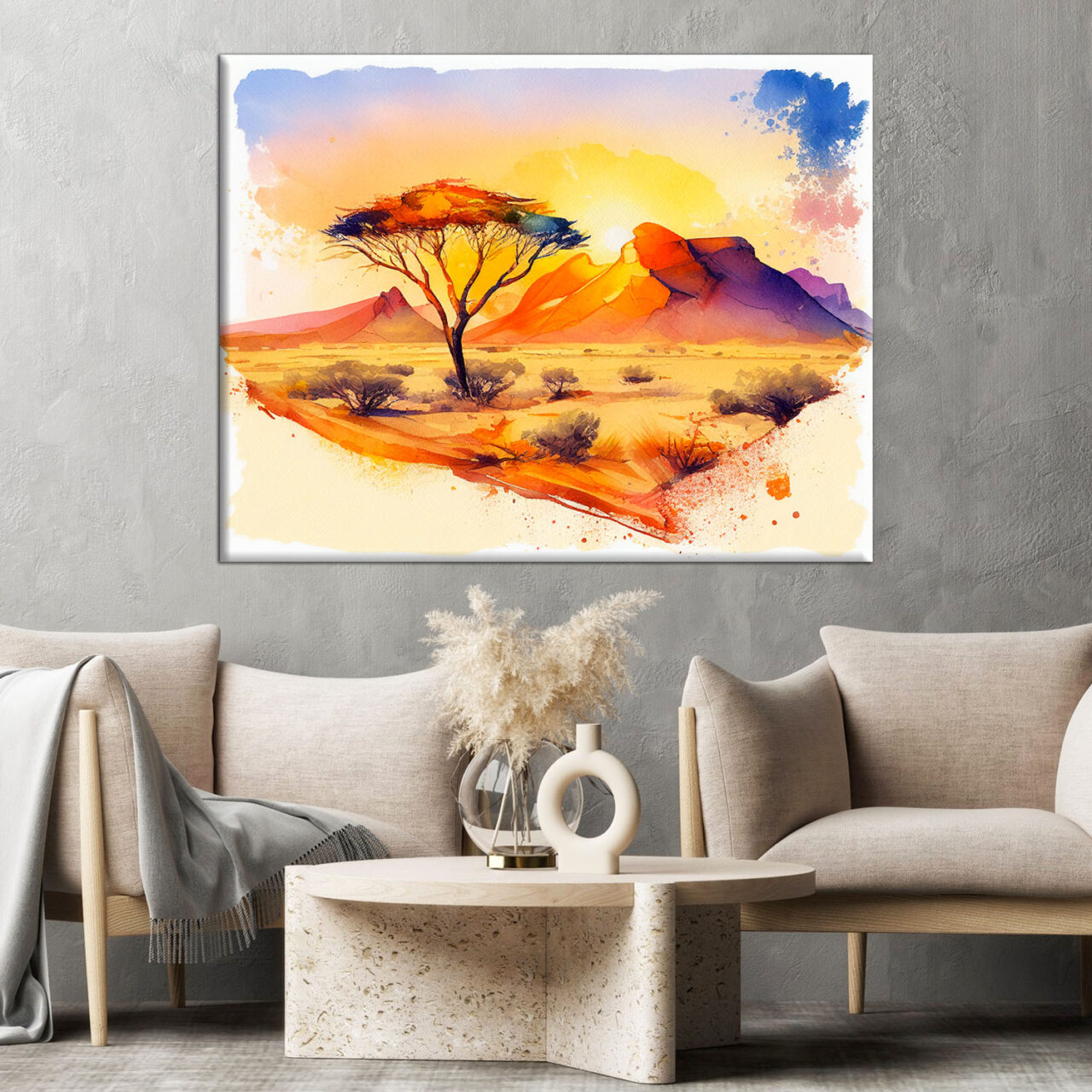 tableau d'art mural aquarelle désert de namibie