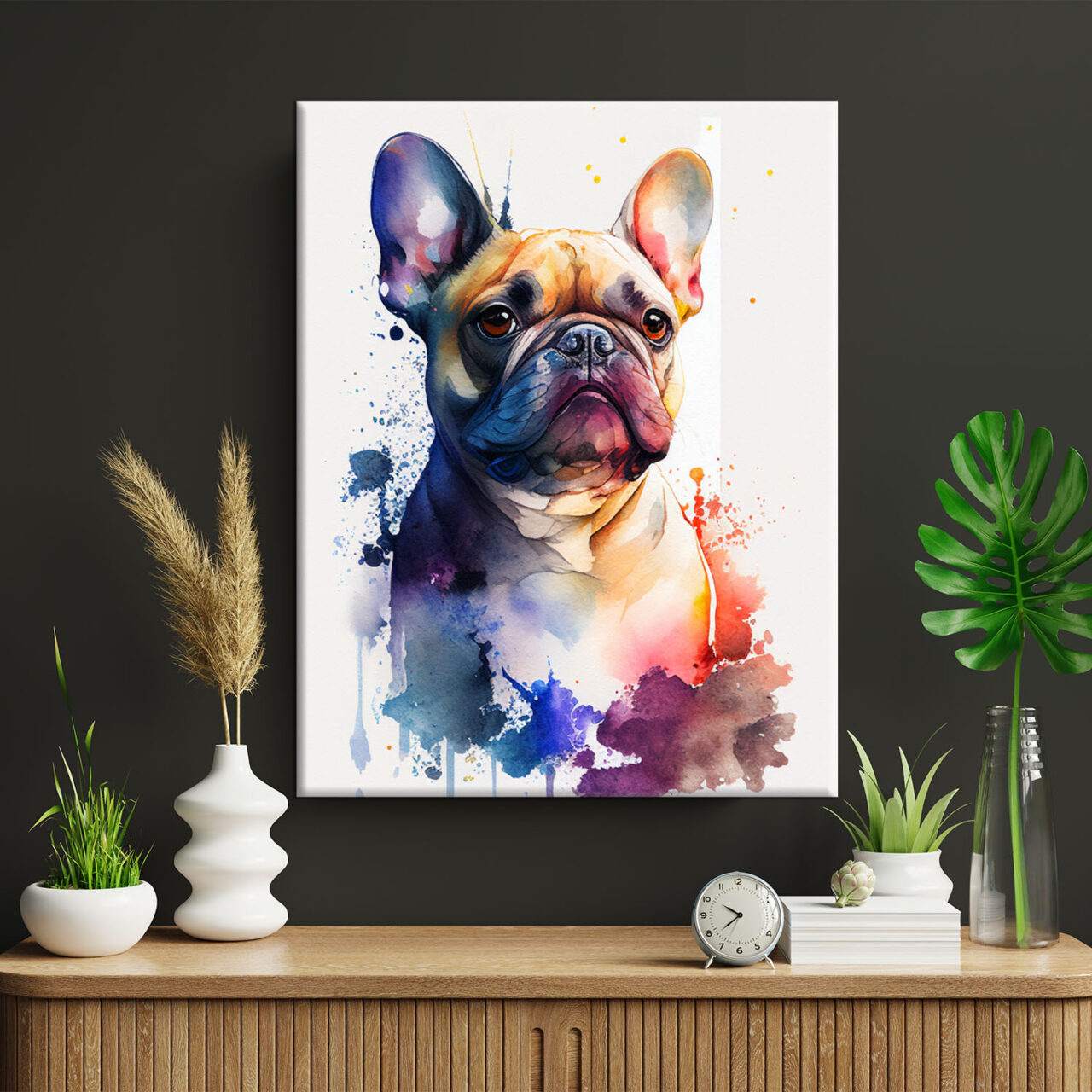 toile cadre décoratif aquarelle portrait d'un bouledogue français