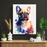 Toile cadre décoratif – Aquarelle Portrait d’un bouledogue Français toile cadre décoratif aquarelle portrait d'un bouledogue français