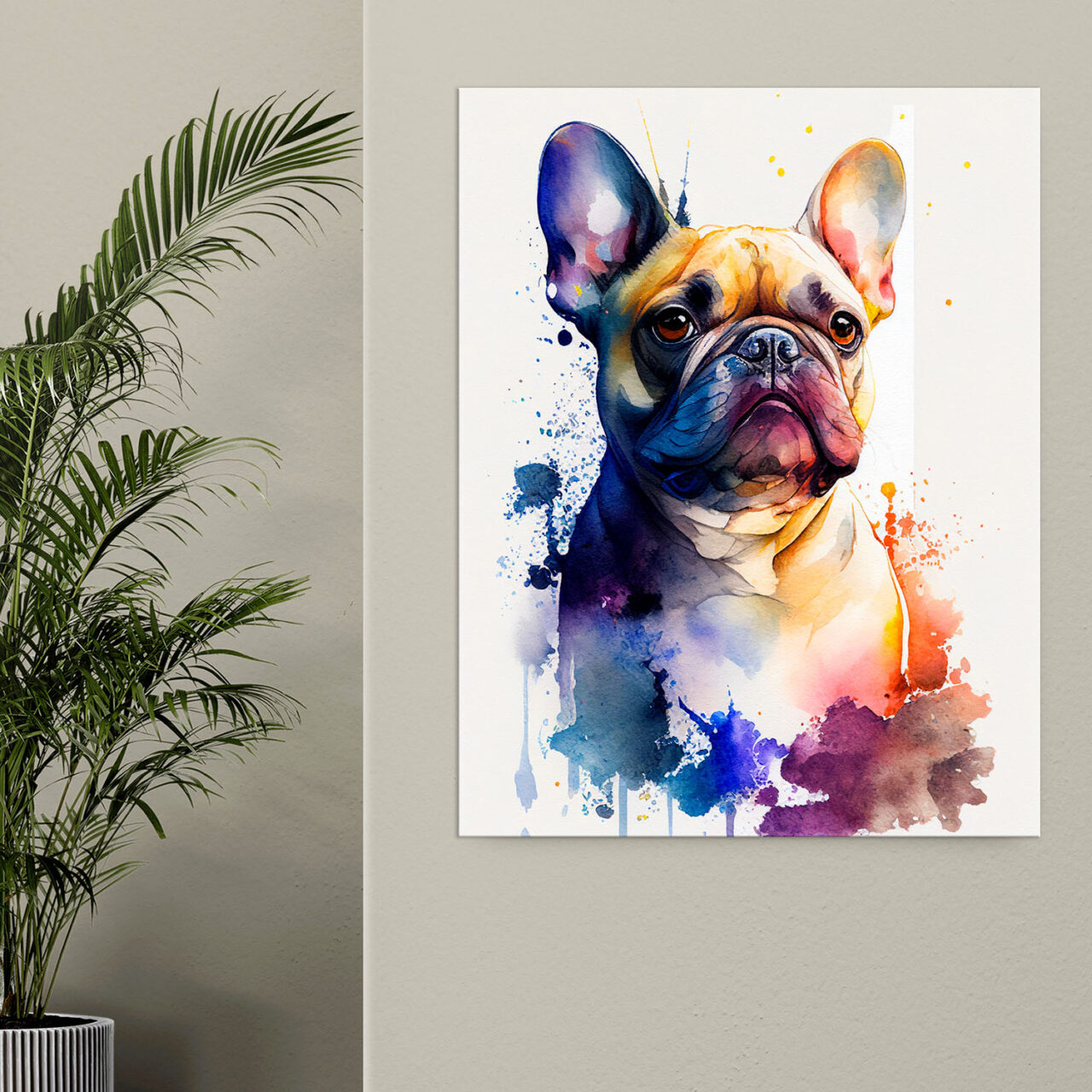 toile cadre décoratif aquarelle portrait d'un bouledogue français
