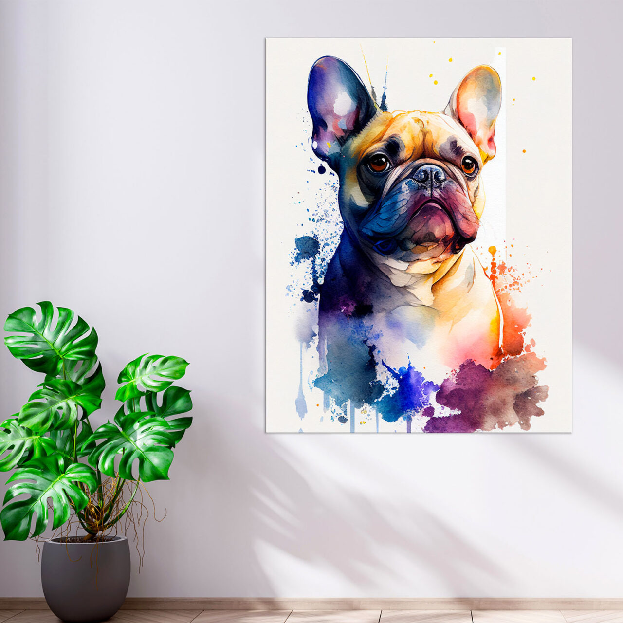toile cadre décoratif aquarelle portrait d'un bouledogue français