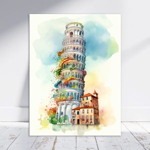 toile cadre décoratif tour de pise artistique aquarelle