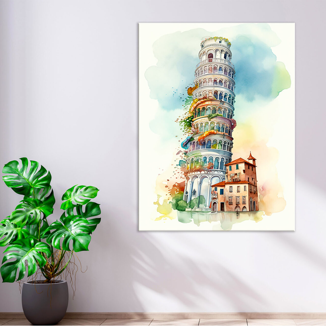 toile cadre décoratif tour de pise artistique aquarelle