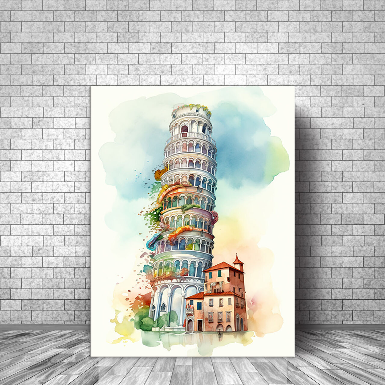 toile cadre décoratif tour de pise artistique aquarelle