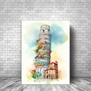 toile cadre décoratif tour de pise artistique aquarelle