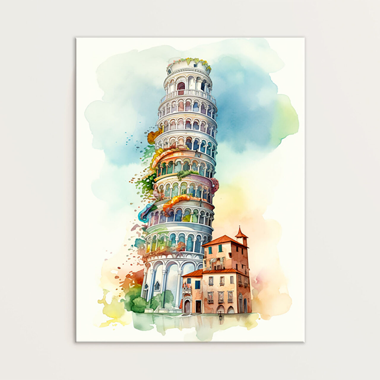 toile cadre décoratif tour de pise artistique aquarelle