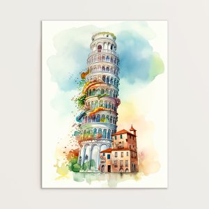 Toile cadre décoratif - Tour de Pise artistique aquarelle