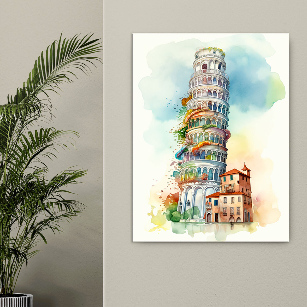 toile cadre décoratif tour de pise artistique aquarelle