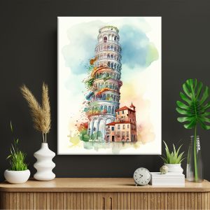 toile cadre décoratif tour de pise artistique aquarelle