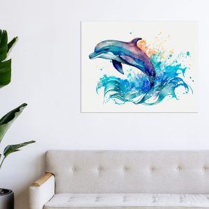Cadre mural aquarelle – Dauphin bleu sautant cadre mural aquarelle dauphin bleu sautant