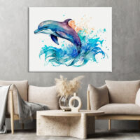 Cadre mural aquarelle – Dauphin bleu sautant cadre mural aquarelle dauphin bleu sautant