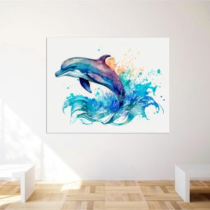 cadre mural aquarelle dauphin bleu sautant