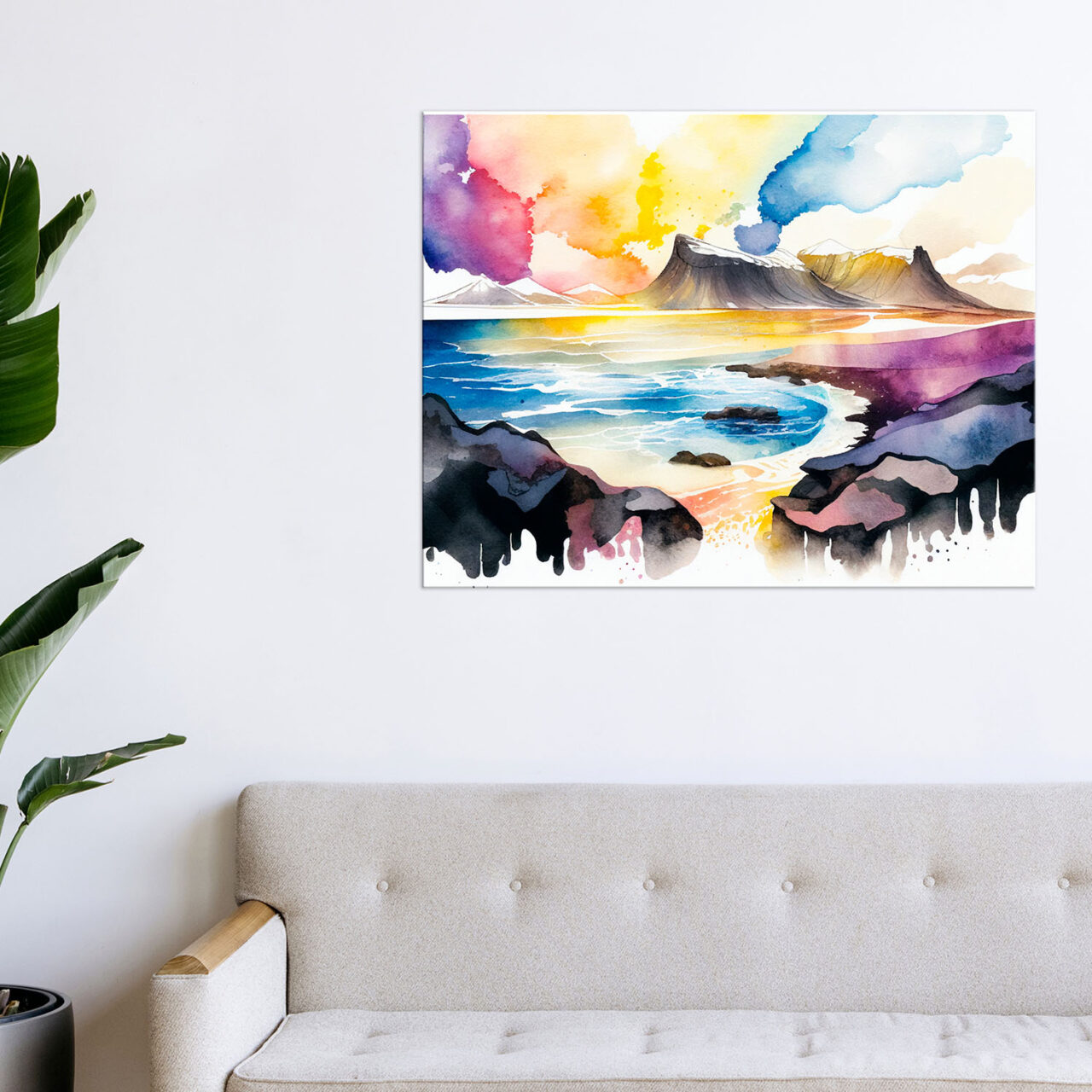 cadre aristique aquarelle paysage en islande