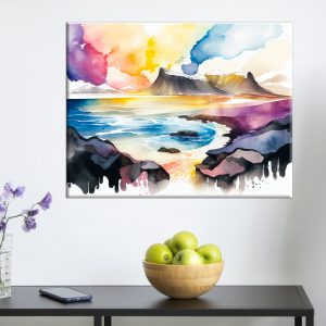 cadre aristique aquarelle paysage en islande