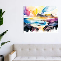 cadre aristique aquarelle paysage en islande