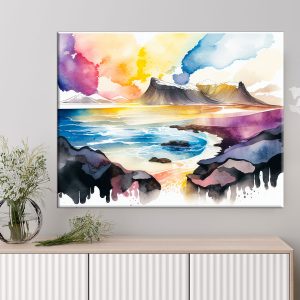 cadre aristique aquarelle paysage en islande